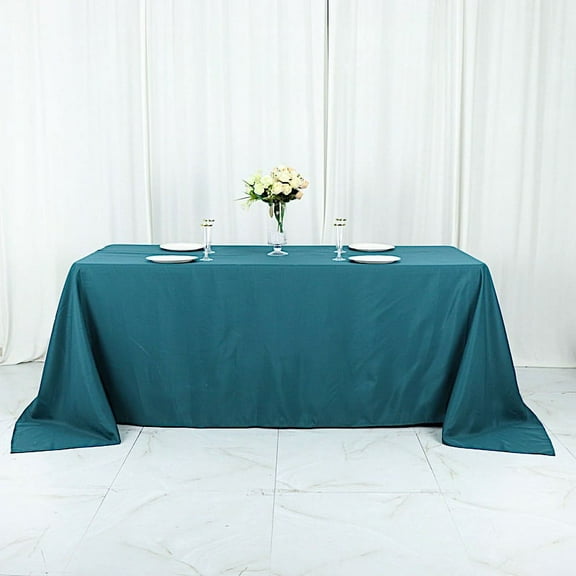 Balsa Circle 10 Pieces 90" x 132" Peacock Teal Rectangle Polyester Tablecloths Table Cover Linens