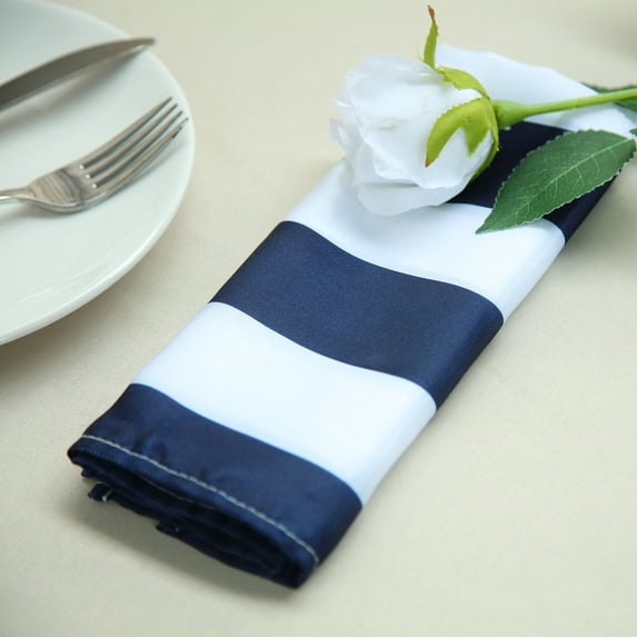BalsaCircle 10 Pieces Navy Blue White Stripes 20" x 20" Satin Table Napkins