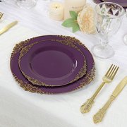 Balsa Circle 10 Purple Round 8 Disposable Plastic Salad Dinner Plates Gold Embossed Baroque Trim Party Events Decorations