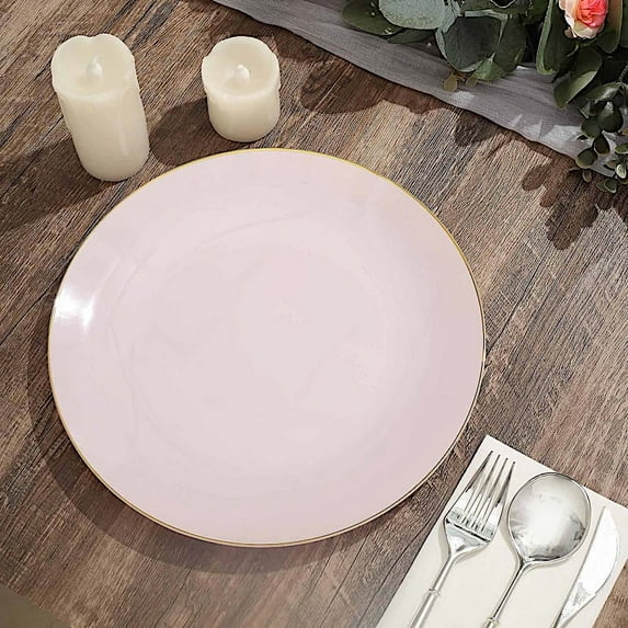 BalsaCircle 10 Round 10" Blush Glossy Disposable Salad Dinner Plastic Plates Gold Trim Party Events Decorations
