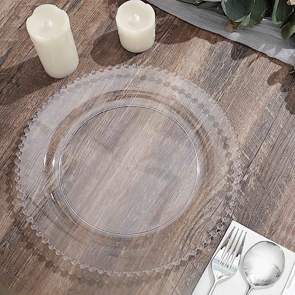 BalsaCircle 10 Round 10" Clear Disposable Plastic Salad Plates Beaded Trim Party Events Home Decorations Supplies