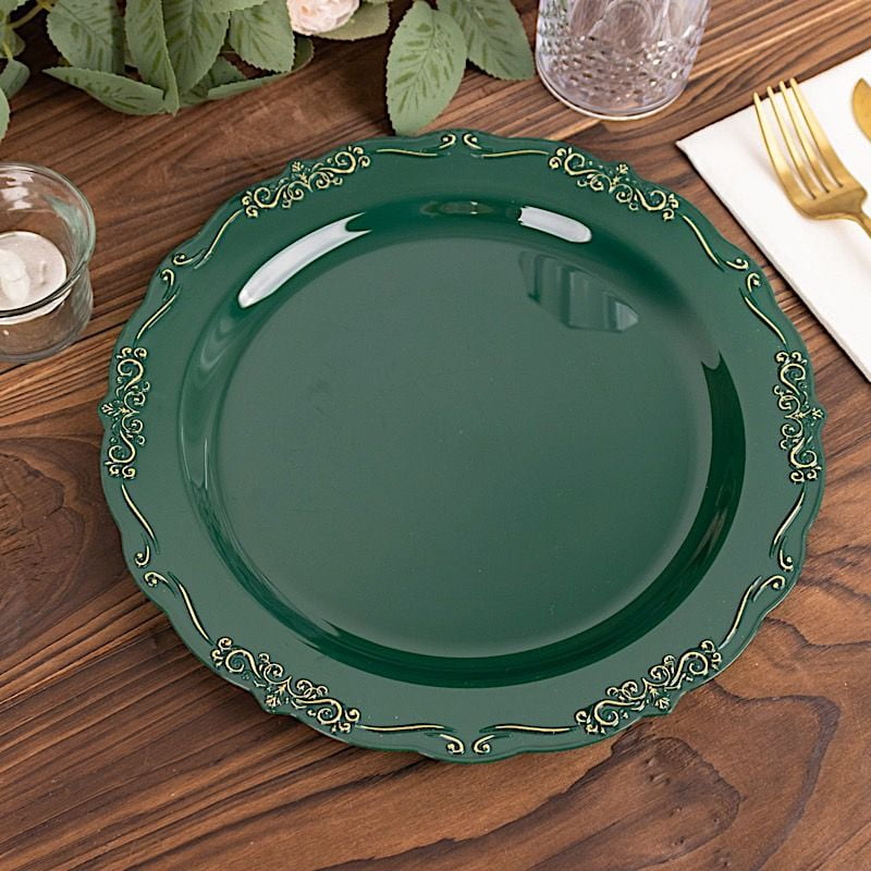 BalsaCircle 10 Round 10" Hunter Green Disposable Salad Dinner Plastic