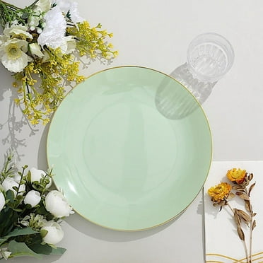 BalsaCircle 10 Black Round 10" Disposable Plastic Dinner Plates Gold ...