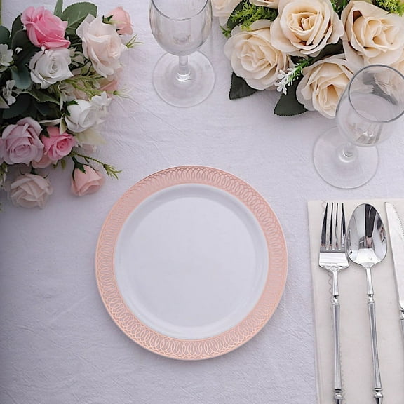 Balsa Circle 10 Round 7 in Blush Rose Gold Disposable Salad Plastic Plates Spiral Trim Party Tableware Decorations Supplies