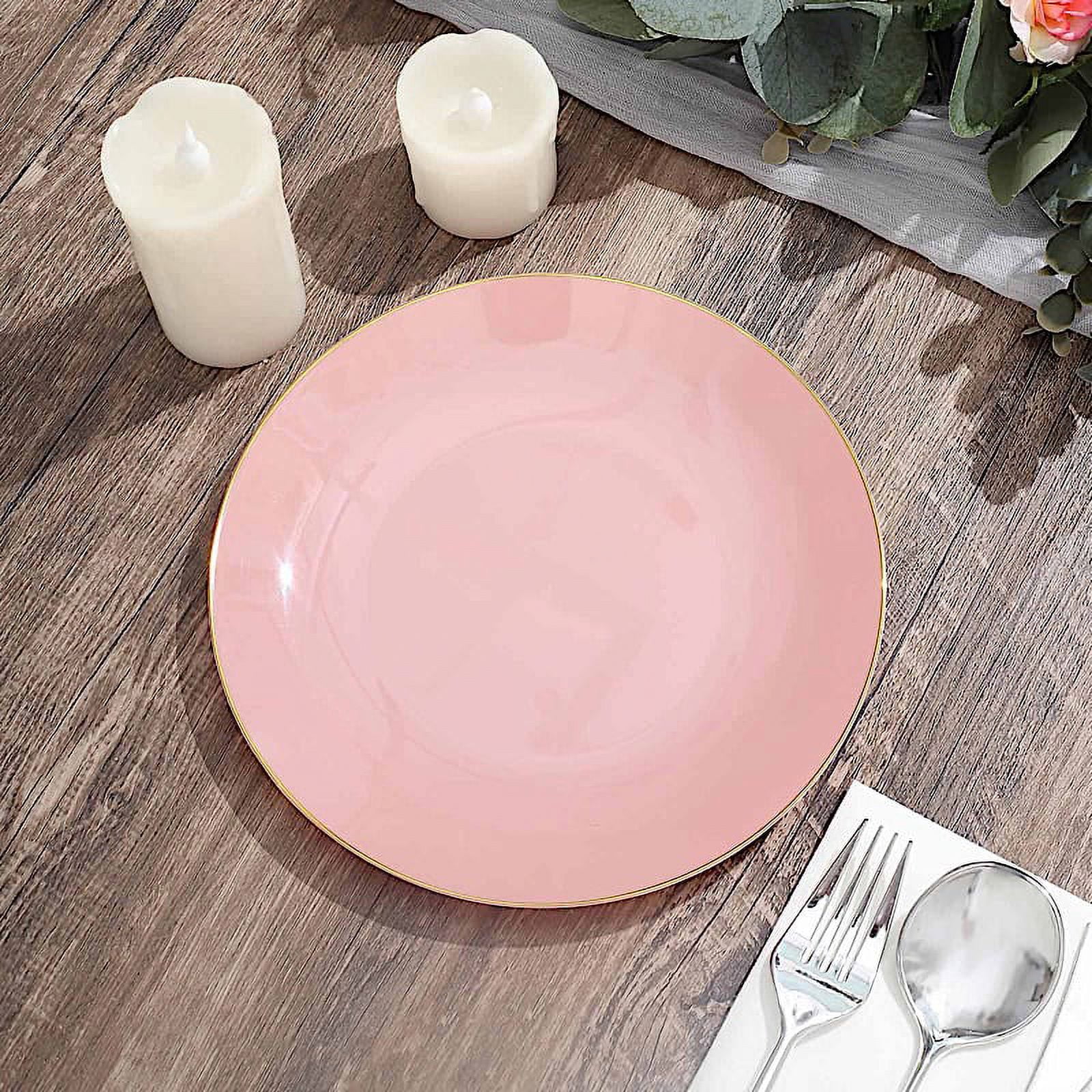 BalsaCircle 10 Round 8" Dusty Rose Glossy Disposable Salad Dinner Plastic Plates Gold Trim Party ...