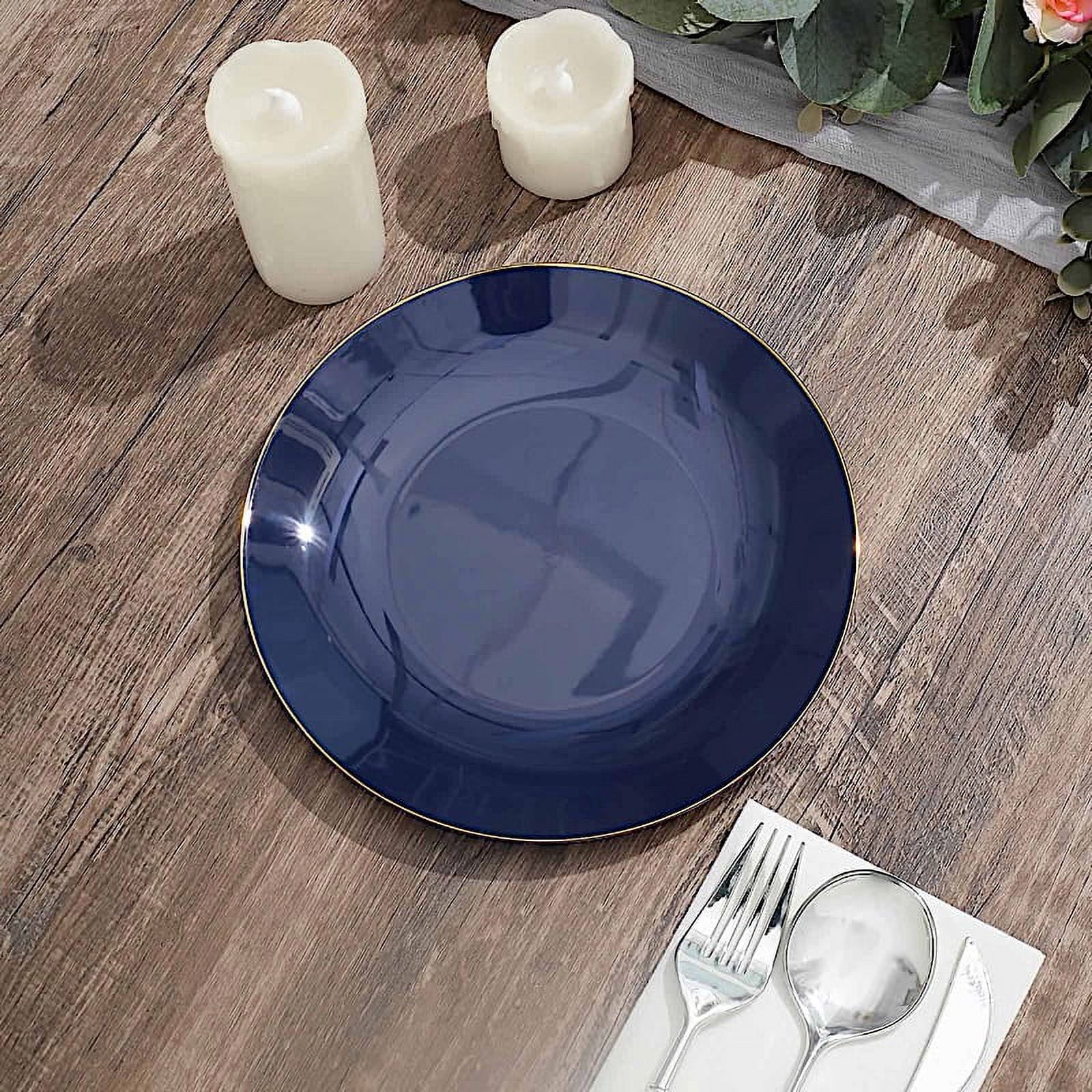 BalsaCircle 10 Round 8" Navy Blue Glossy Disposable Salad Dinner