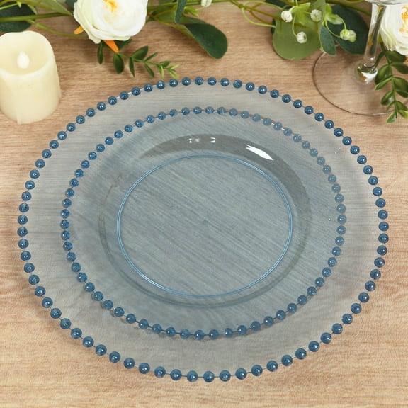Balsa Circle 10 Round 8 in Dusty Blue Disposable Plastic Salad Plates Beaded Trim Party Events Reception Catering Tableware Decorations Supplies