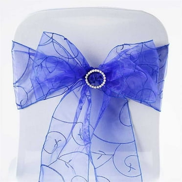 BalsaCircle 10 Royal Blue Fancy Embroidered Sheer Organza Chair Sashes Bows Ties