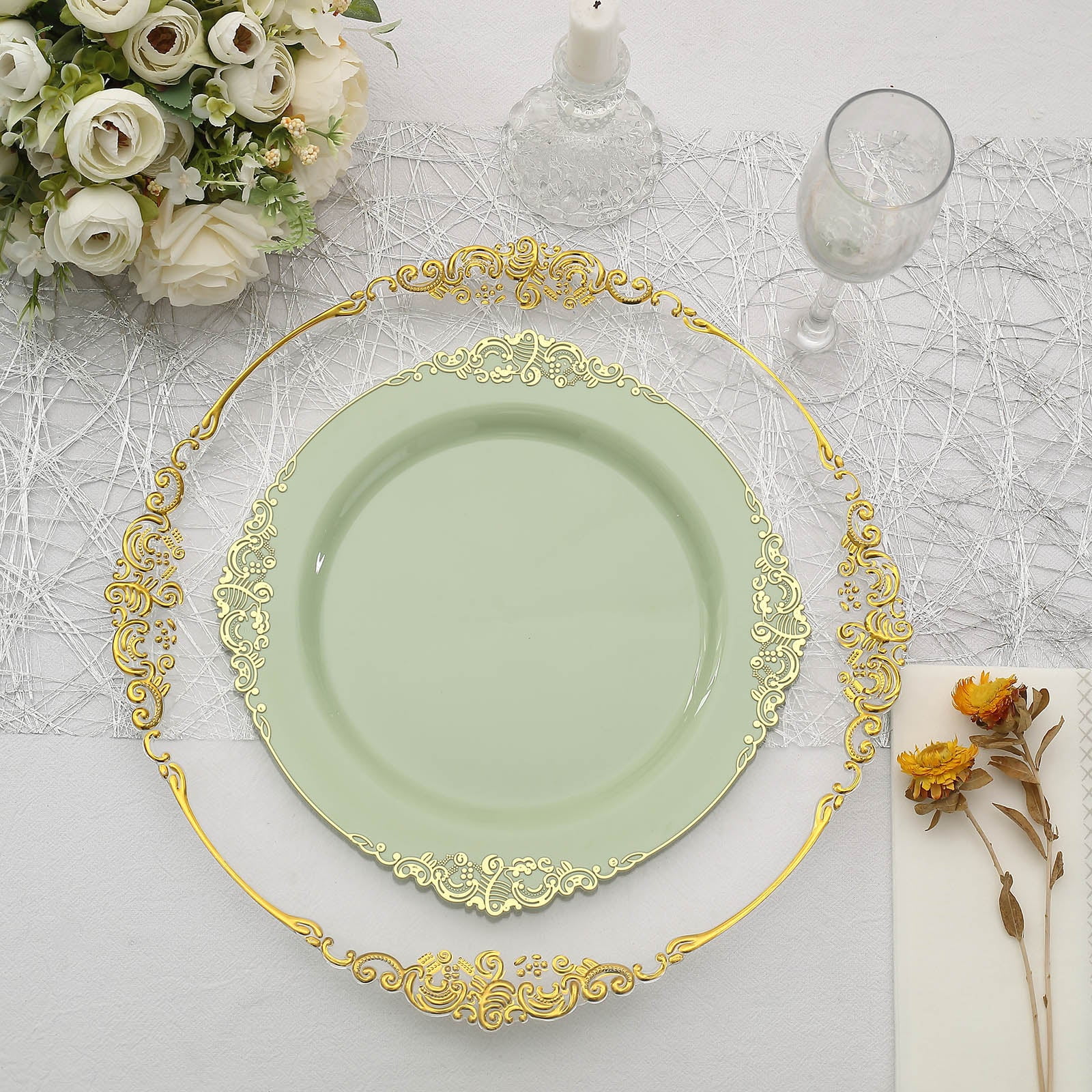 BalsaCircle 10 Sage Green Round 10" Disposable Plastic Salad Dinner ...