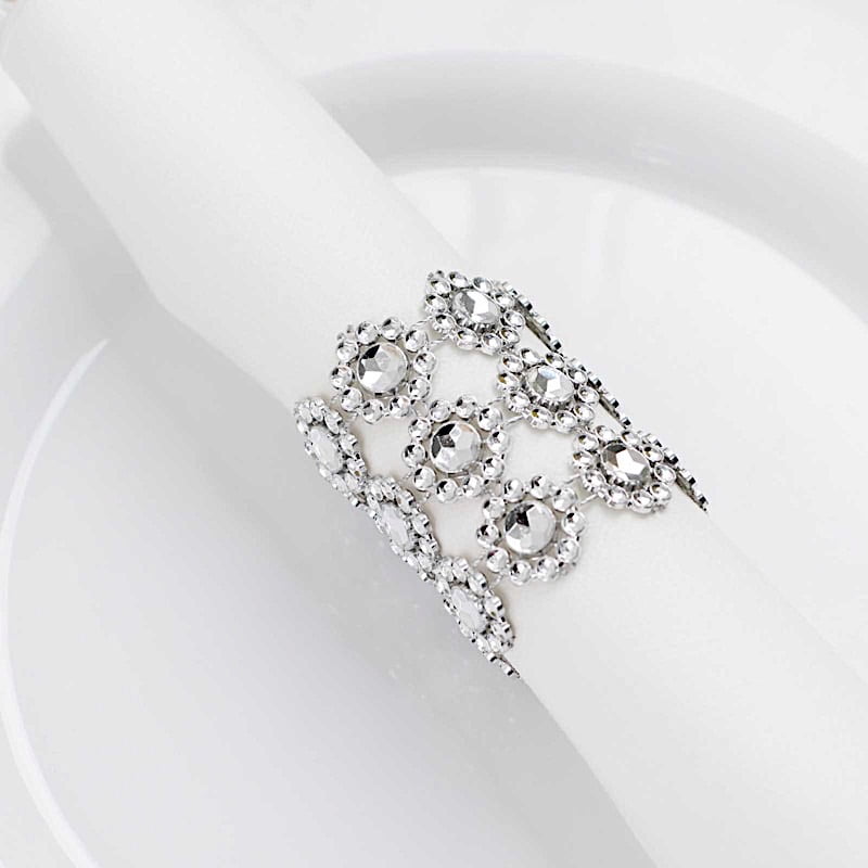 BalsaCircle 10 Silver Diamond Rhinestones Sunflower Napkin Rings Party Wedding Decorations ...