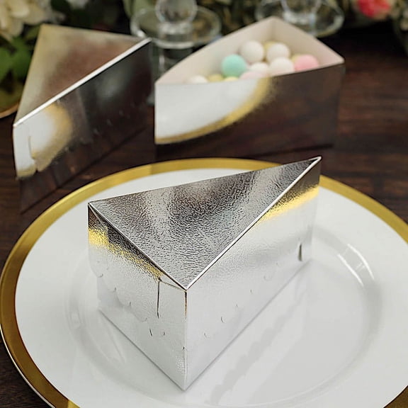 BalsaCircle 10 Silver Triangle Paper Cake Slice Boxes Scalloped Top Party Events Home Decorations Supplies