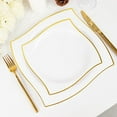 thumbnail image 1 of Balsa Circle 10 Square White 8" Disposable Salad Plastic Plates Wavy Gold Trim Party Events Tableware Decorations, 1 of 8