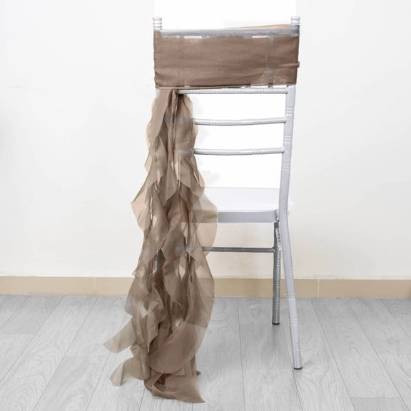 BalsaCircle 10 Taupe Premium Solid Curly Chiffon Chair Sashes Wedding Slipcovers