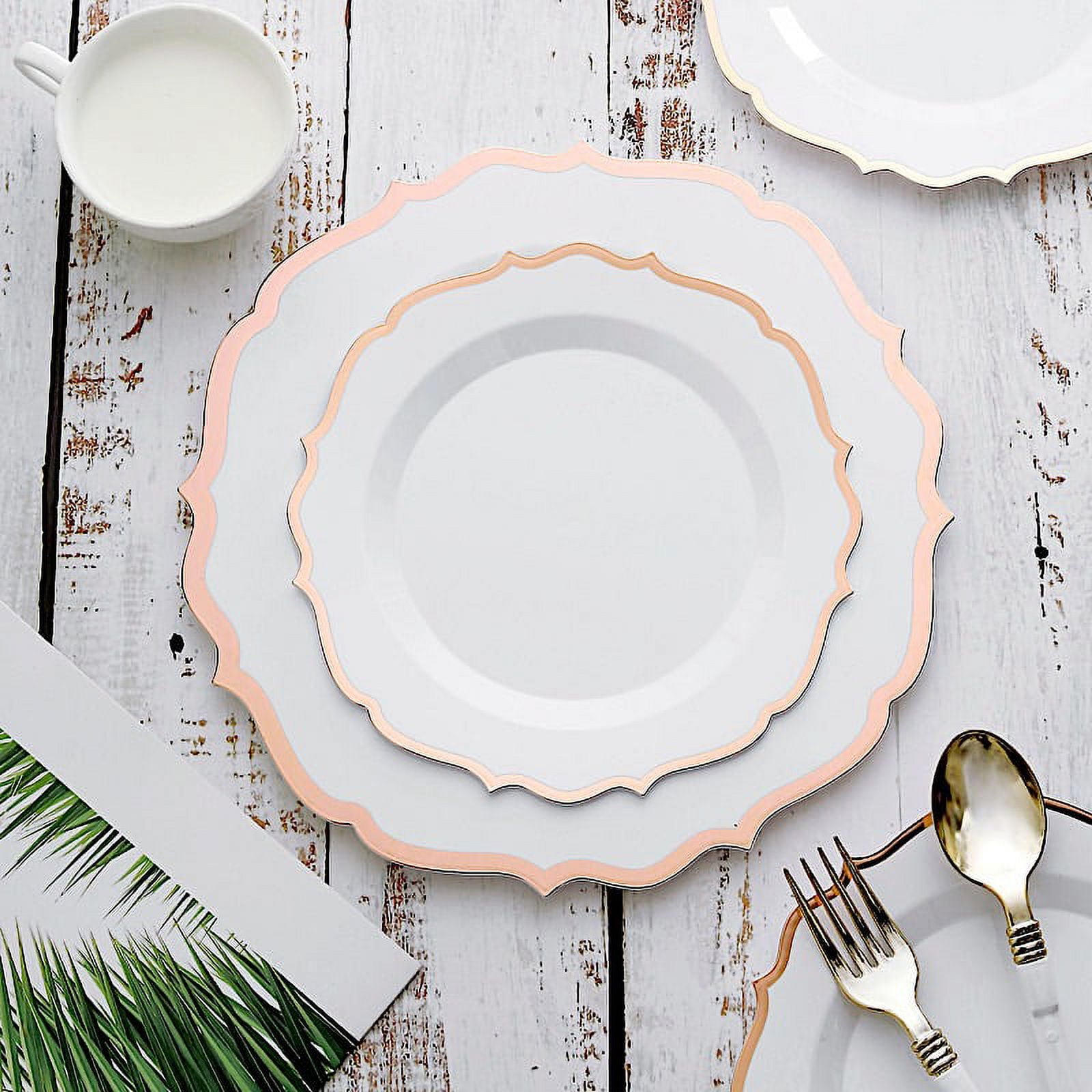 BalsaCircle 25 White 7 Round Disposable Paper Plates Rose Gold Polka Dots  Party Events Tableware Decorations 