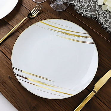BalsaCircle 10 White Gold Round 10" Disposable Salad Dinner Plastic Plates Metallic Prints Party Events Tableware