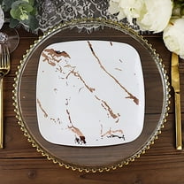Balsa Circle 10 White Rose Gold Metallic Marble Square Disposable Salad Dinner Plastic Plates Party Events Tableware