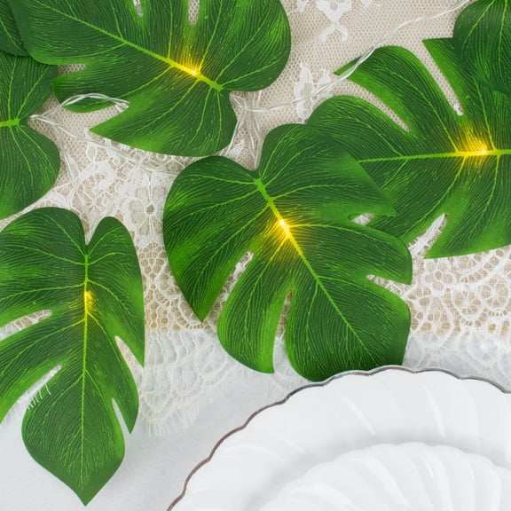 BalsaCircle 10 feet Green LED Artificial Monstera Leaves Garland String Lights Party Events Decorations