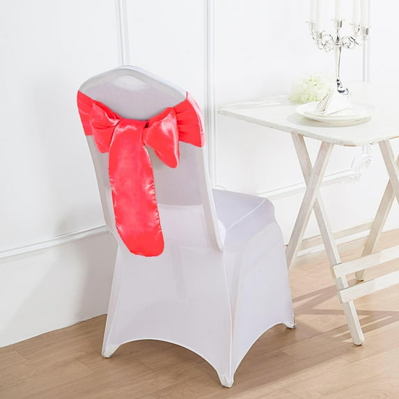 BalsaCircle 100 Coral Satin Chair Sashes Bows Ties Wedding Decorations Party Chair Covers Banquet