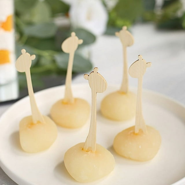 BalsaCircle 100 Natural Bamboo Mini Forks Giraffe Sustainable Cocktail ...