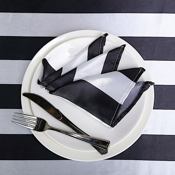 Balsa Circle 100 Pieces Black White Stripes 20" x 20" Satin Table Napkins