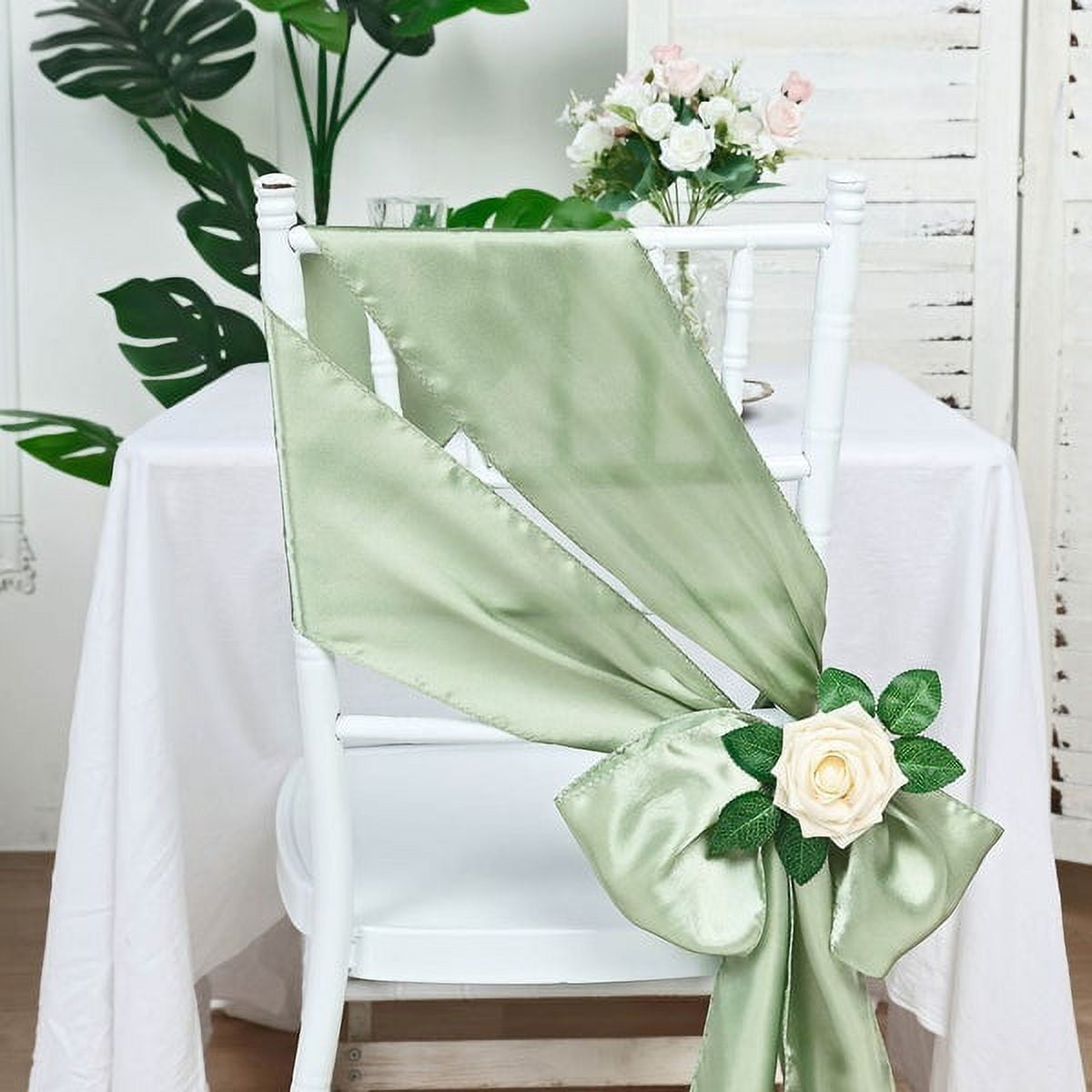 BalsaCircle 100 Sage Green Satin Chair Sashes Bows Ties Wedding Chair Covers Banquet