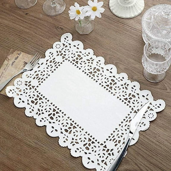 BalsaCircle 100 White 14" Rectangle Disposable Paper Doilies PLacemats Lace Trim