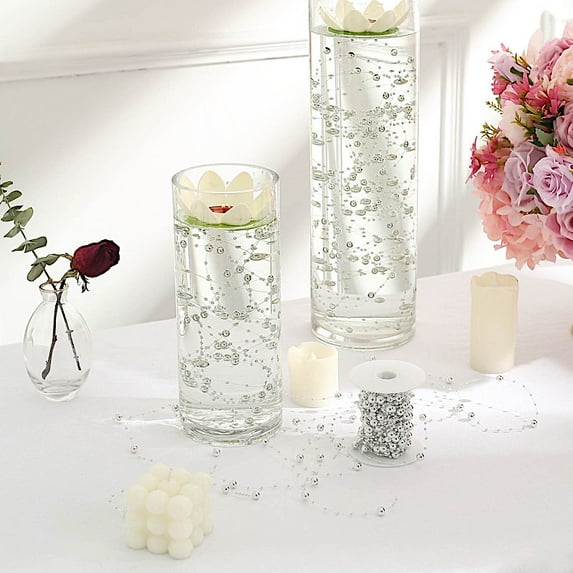 BalsaCircle 100 feet Silver Artificial Pearls String Beads Garland Roll Party Events Home Decorations Supplies