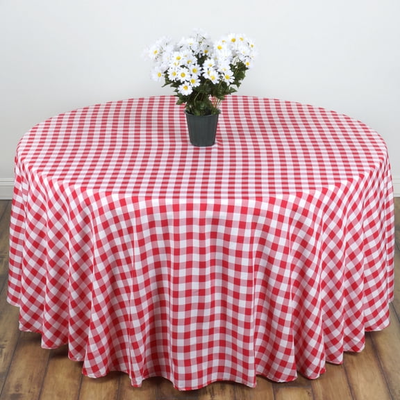 BalsaCircle 108" Gingham Checkered Polyester Tablecloth Red and White