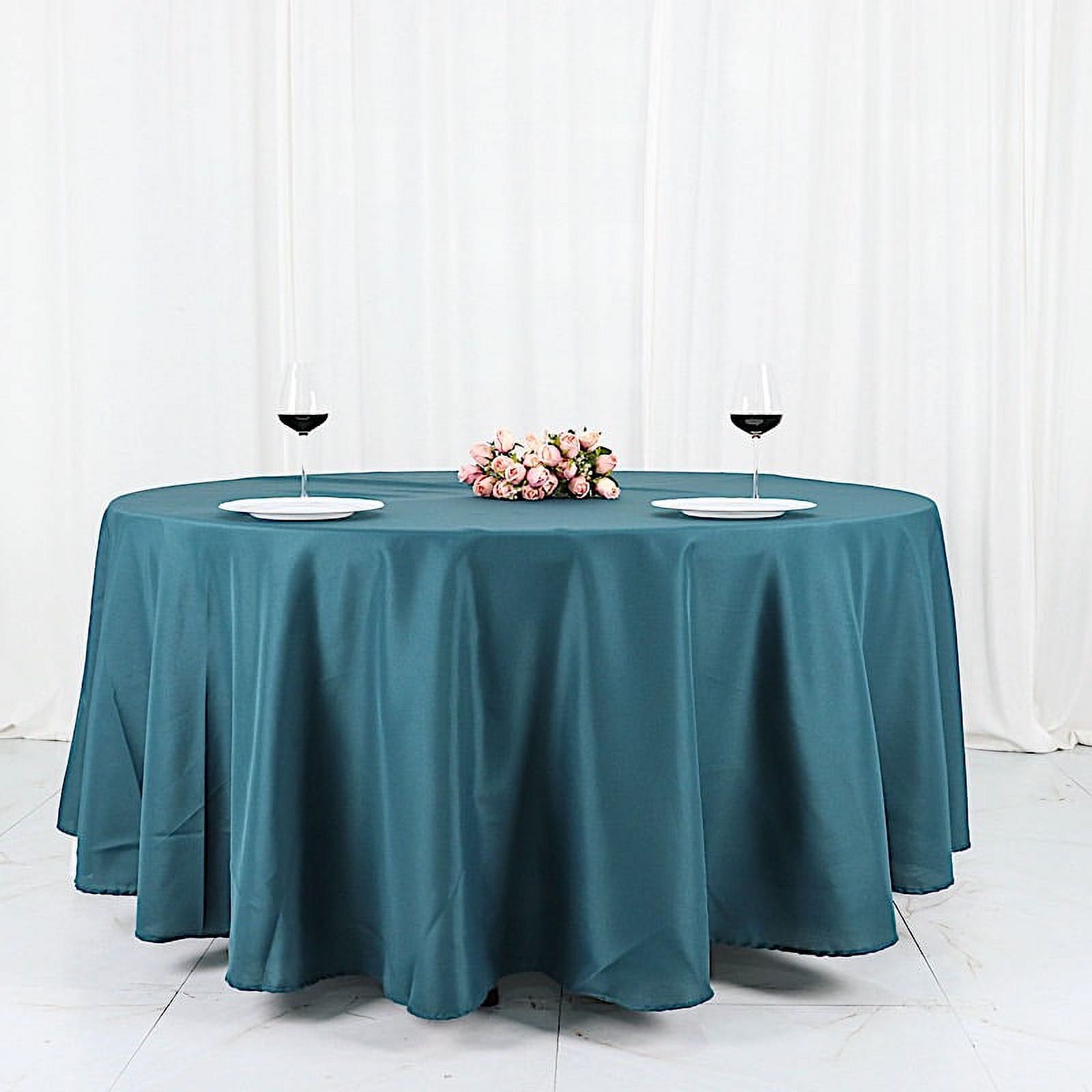 Efavormart 120" Peacock Teal Round Polyester Tablecloth With Gold Foil ...