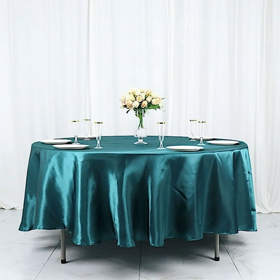 BalsaCircle 108" Round Satin Tablecloth Peacock Teal Round Table Linen