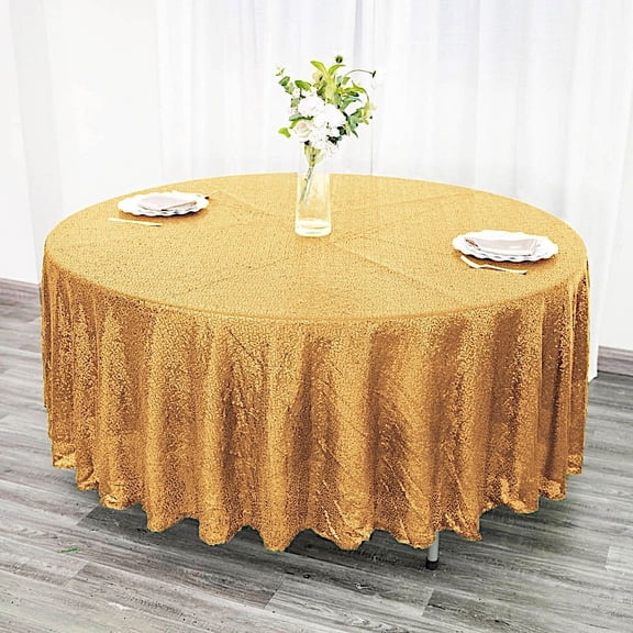 BalsaCircle 108" Sequin Round Tablecloth Gold