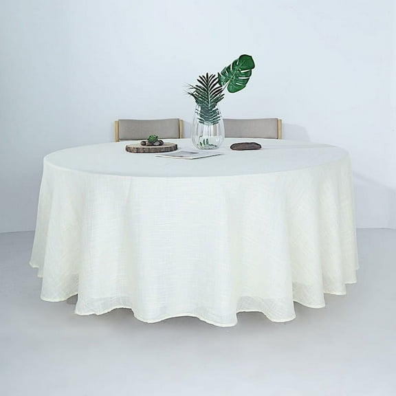 BalsaCircle 108" White Round Premium Polyester Faux Burlap Tablecloth Reception Dining
