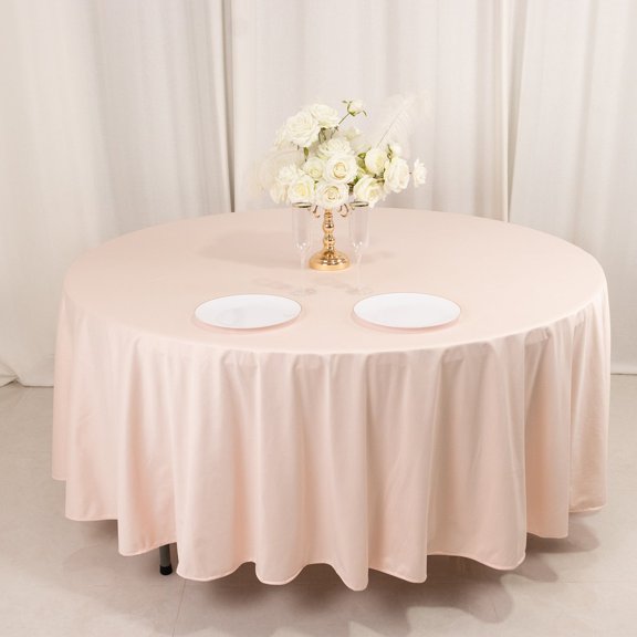Balsa Circle 108 in Blush Premium Scuba Polyester Round Tablecloth Party Linens Events Reception Decorations Supplies