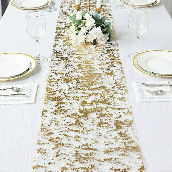 BalsaCircle 11x108" Gold Metallic Polyester Thin Mesh Table Runner Party Decorations Wedding Events Supplies
