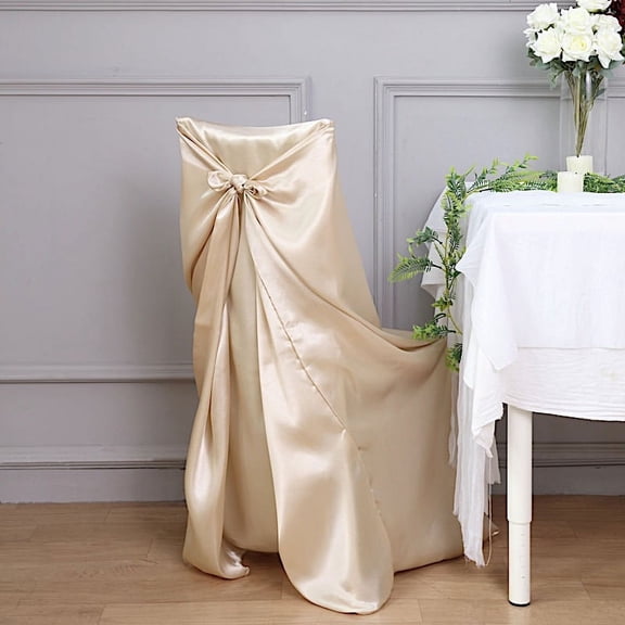 Balsa Circle 12 Beige Universal Solid Satin Chair Covers Slipcovers Wedding Decorations