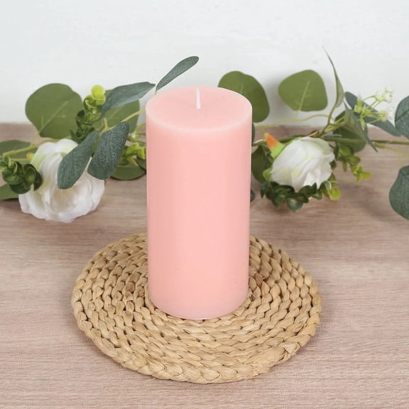 Balsa Circle 6 Blush 3x6 in Round Dripless Unscented Pillar Candles Wedding Reception Party Centerpieces Event Decorations Supplies