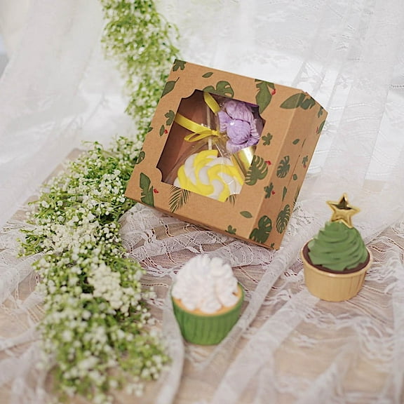 BalsaCircle 12 Brown 6" Tropical Leaf Disposable Bakery Cake Boxes Window Wedding Party Decorations