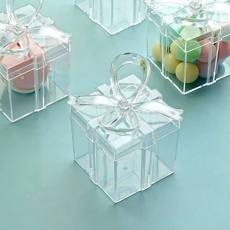 12 Clear 3 in Mini Square with Bow Favor Gift Boxes