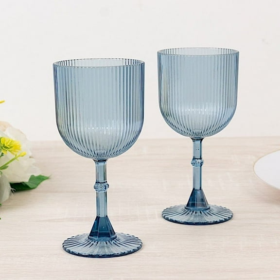 Balsa Circle 12 Dusty Blue Plastic Wine Glasses 9oz Vintage Ribbed Pattern Party Events Reception Decorations Supplies