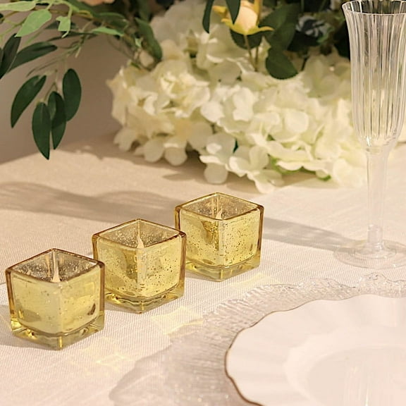 BalsaCircle 12 Gold 2" Square Speckled Mercury Glass Votive Candle Holders Wedding Party Decorations