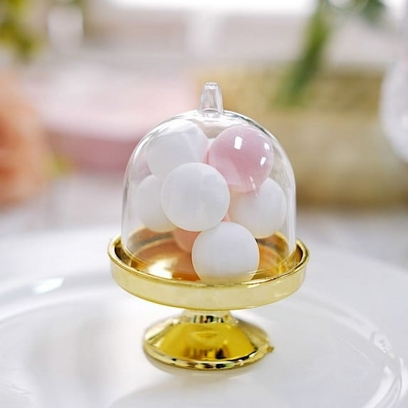 BalsaCircle 12 Gold Clear 3" Mini Cake Stands Dome Favor Holders