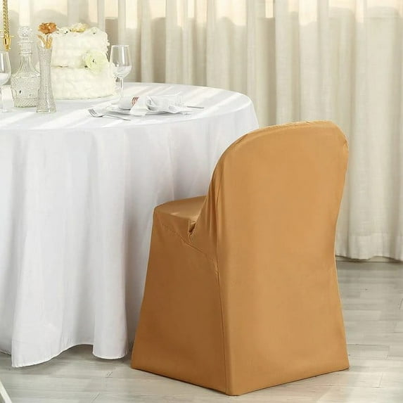 BalsaCircle 12 Gold Solid Polyester Folding Chair Covers Slipcovers Linens Wedding Party