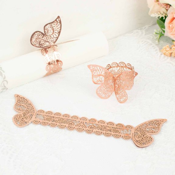 BalsaCircle 12 Laser Rose Gold Cut Butterfly Napkin Rings Dinner Party Wedding Decorations Events Reception Supplies