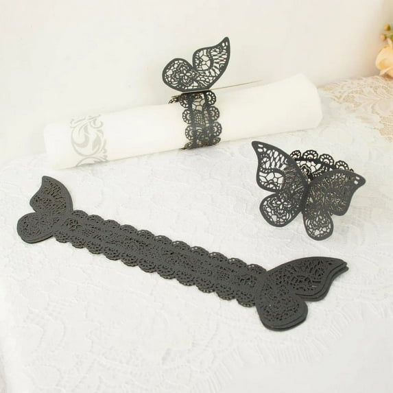 BalsaCircle 12 Laser Black Cut Butterfly Napkin Rings Dinner Party Wedding Decorations Events Reception Supplies