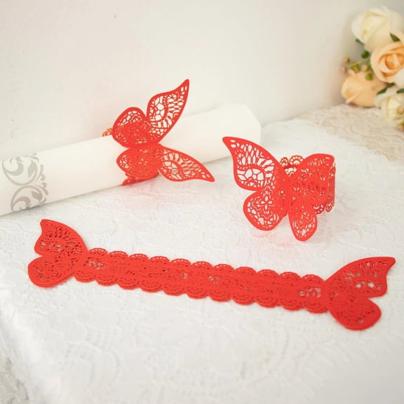 Balsa Circle 12 Pieces Laser Red Cut Butterfly Napkin Rings