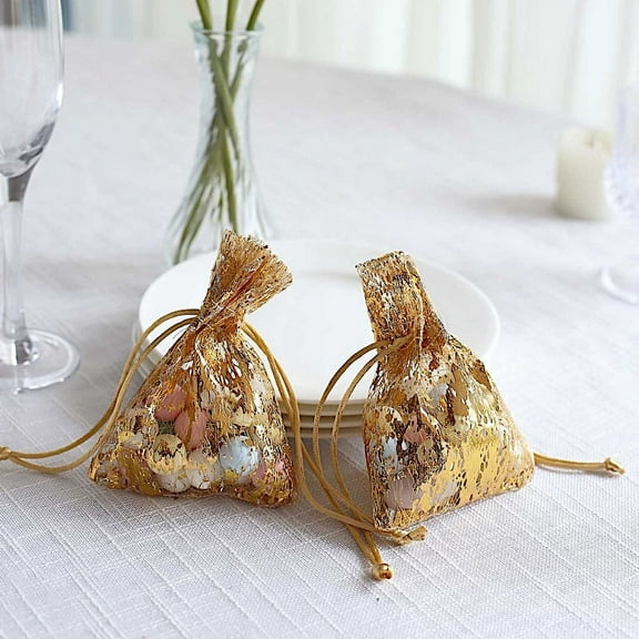 BalsaCircle 12 Gold Metallic 4" x 5" Polyester Party Favor Bags Pull String Events Reception Decorations Supplies