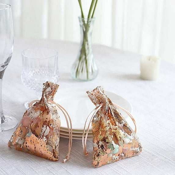 BalsaCircle 12 Rose Gold Metallic 4" x 5" Polyester Party Favor Bags Pull String Events Reception Decorations Supplies