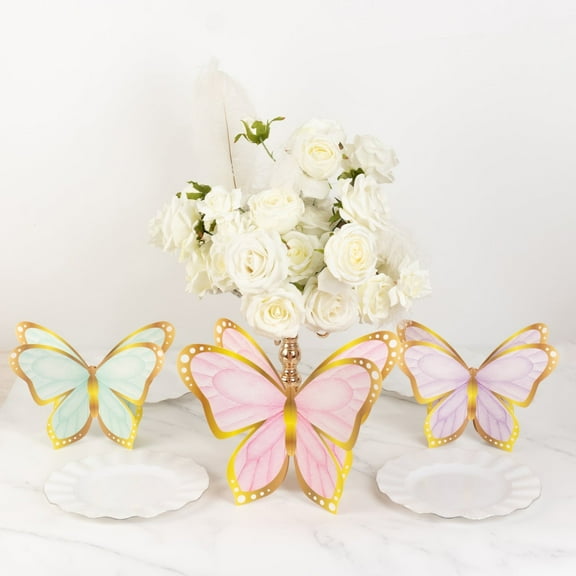 BalsaCircle 12 Pastel Color 3D Butterfly Table Centerpieces with Metallic Gold Foil Accents Wedding Party Events Supplies