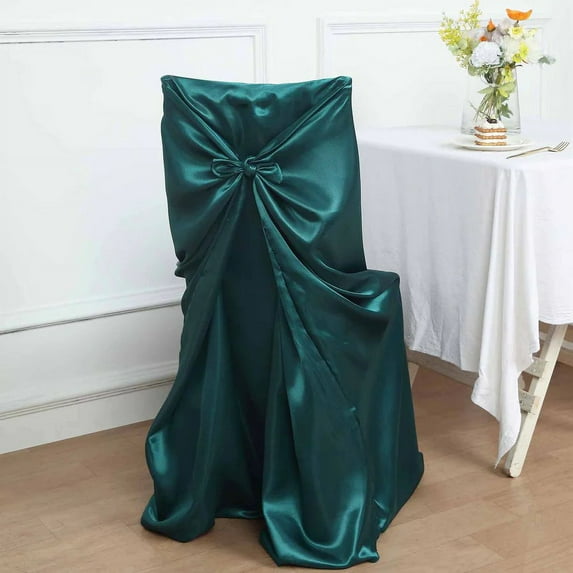 BalsaCircle 12 Peacock Teal Universal Solid Satin Chair Covers Slipcovers Wedding Decorations