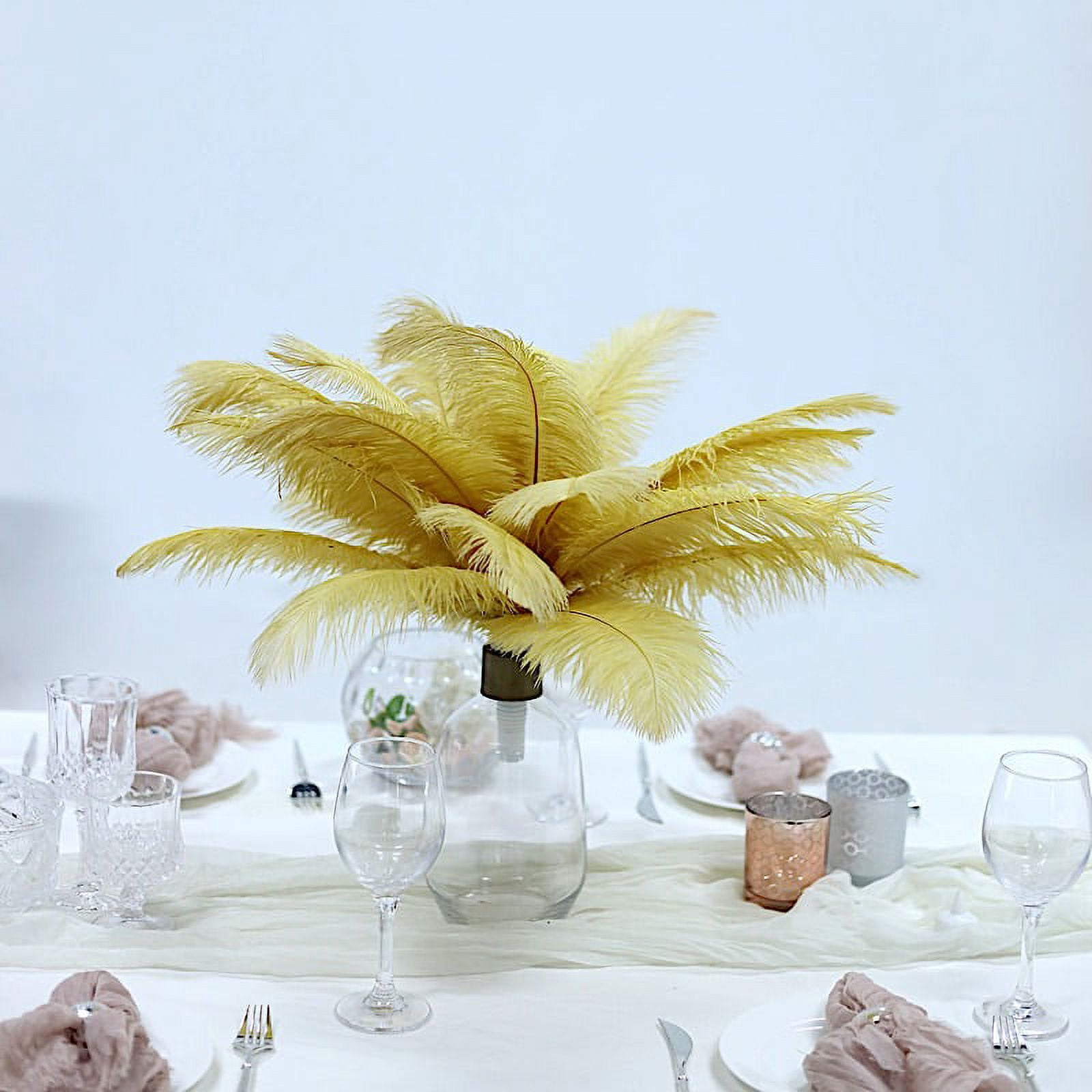 Balsa Circle 12 Pieces 13"-15" Gold Authentic Ostrich Feathers Centerpieces